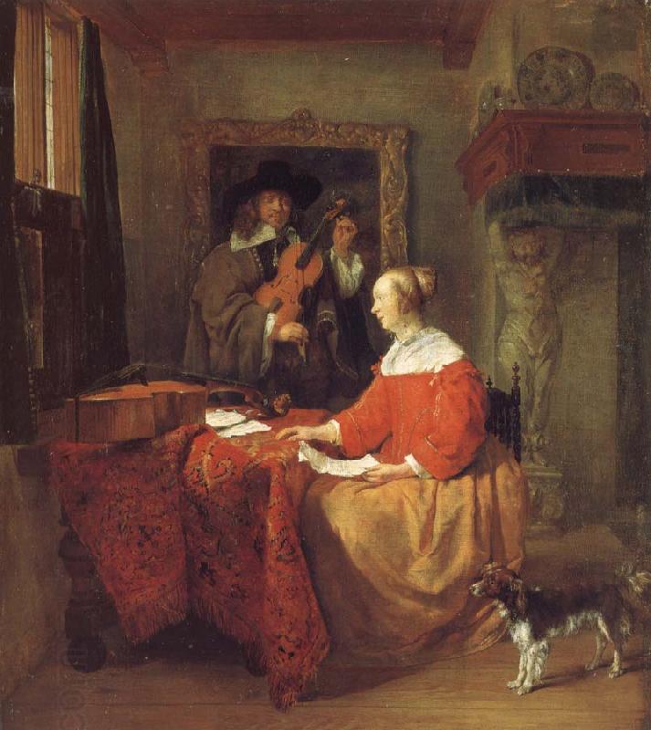 Gabriel Metsu A Woman Seated at a Table and a Man Tuning a Violin oil painting picture